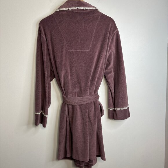 Frou Frou Terry Cloth Towel Robe Dusty Purple with Lace Trim Size XL - Picture 3 of 3
